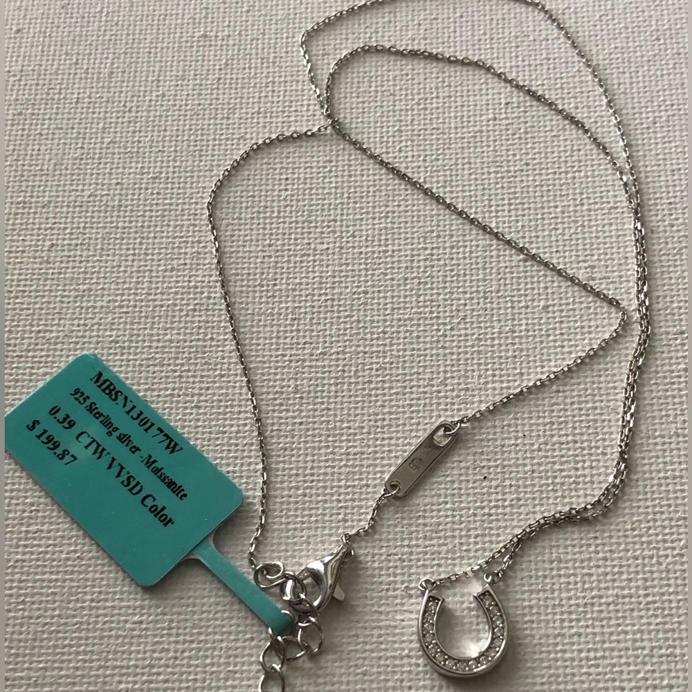 925 Sterling Silver Moissanite Horseshoe Pendant Necklace